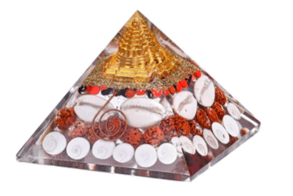 Original Crystal Laxmi Pyramid with Rudraksha, Shree Yantra, Original Gomati Chakra, White Kauri and Ratti Seeds for Vastu